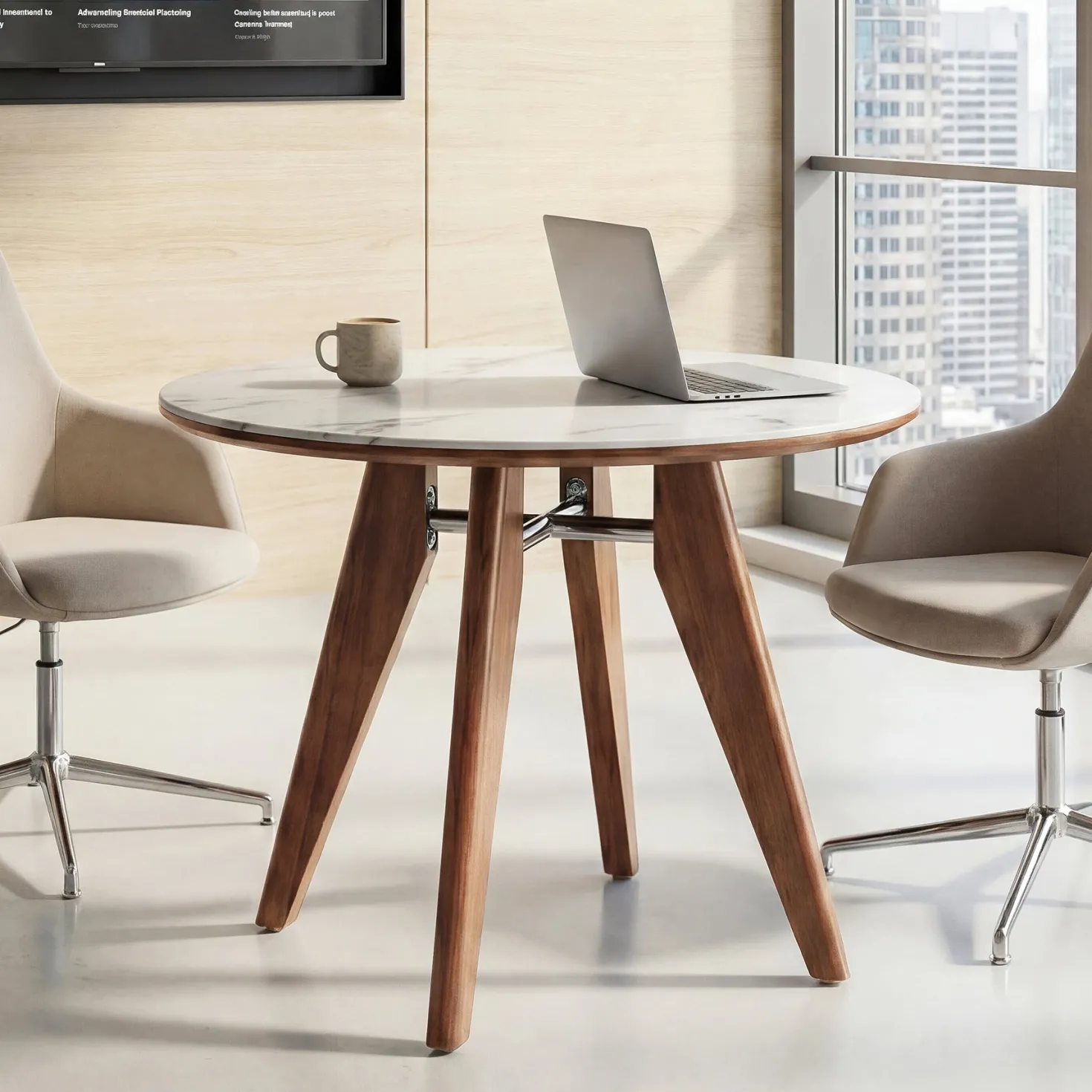 31" Conference Table, Solid Wood Meeting Room Table with Sintered Stone Tabletop