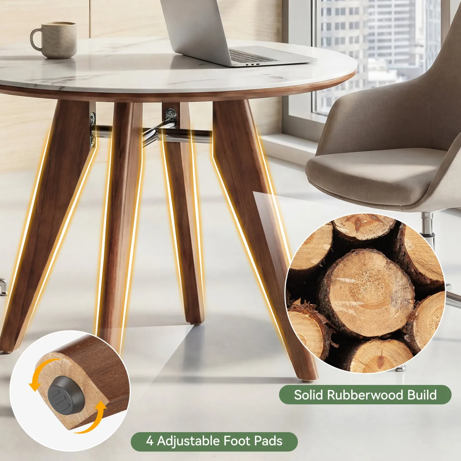 31" Conference Table, Solid Wood Meeting Room Table with Sintered Stone Tabletop