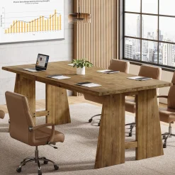 70.8" Conference Table, Wood Meeting Table with Reinforced Legs for 6-8