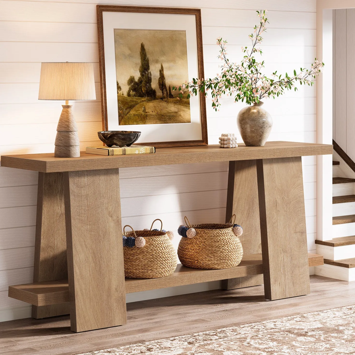 70.9" Console Table , 2-Tier Farmhouse Sofa Entryway Table for Living Room