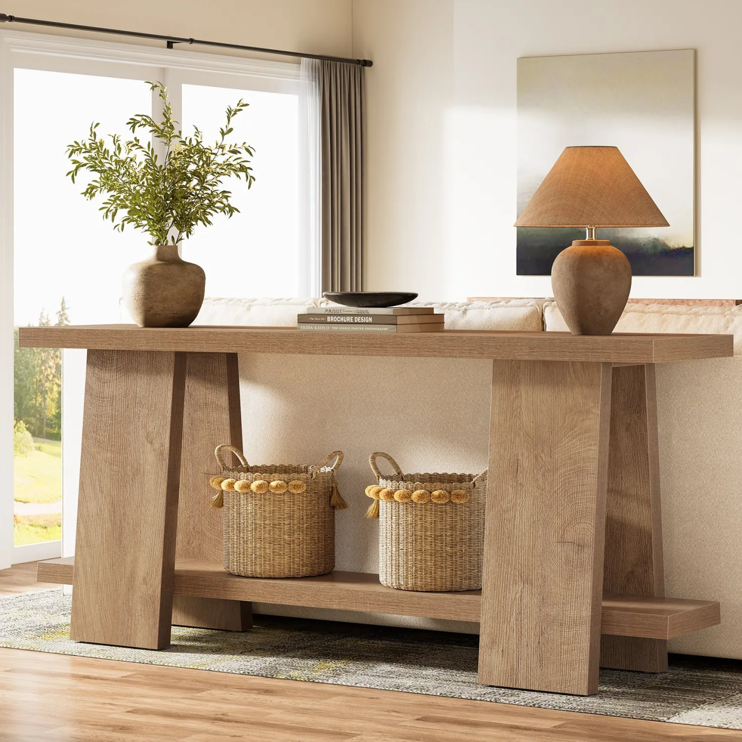 70.9" Console Table , 2-Tier Farmhouse Sofa Entryway Table for Living Room