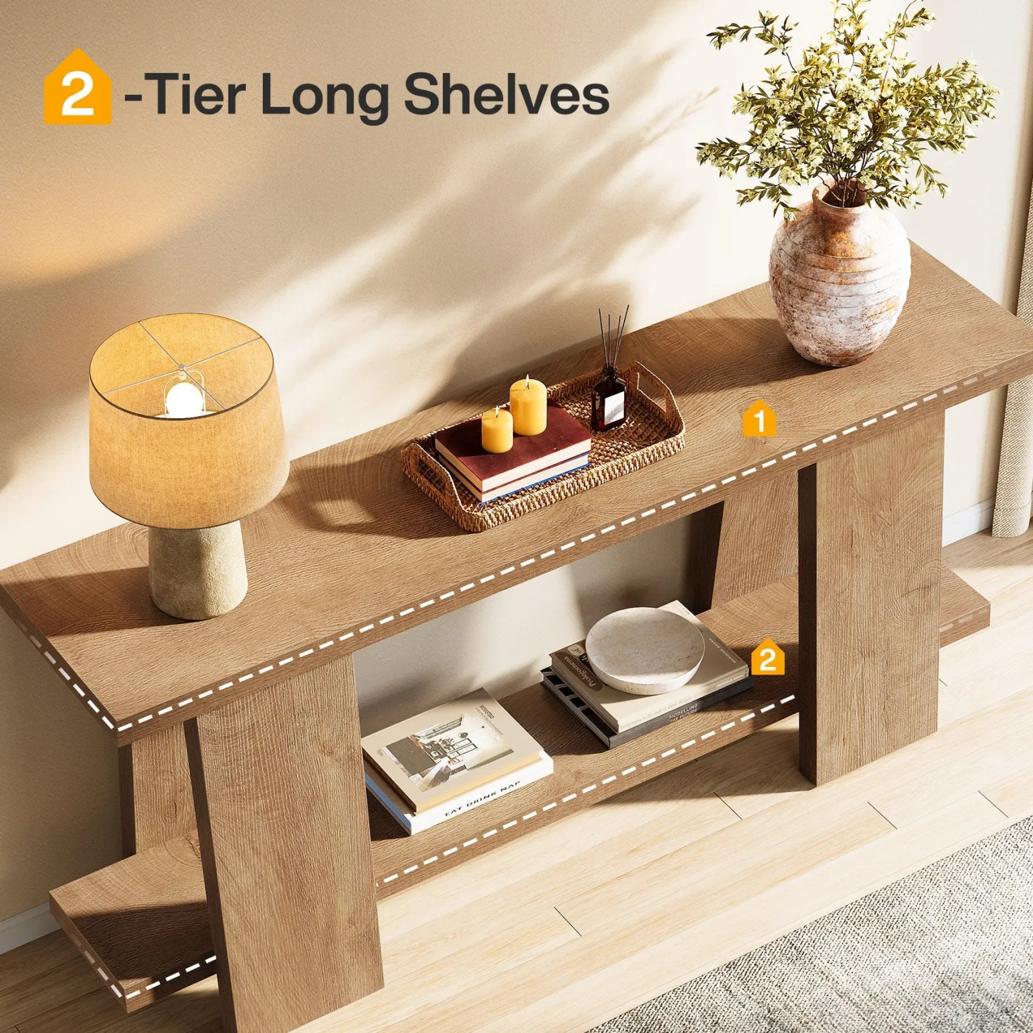 70.9" Console Table , 2-Tier Farmhouse Sofa Entryway Table for Living Room