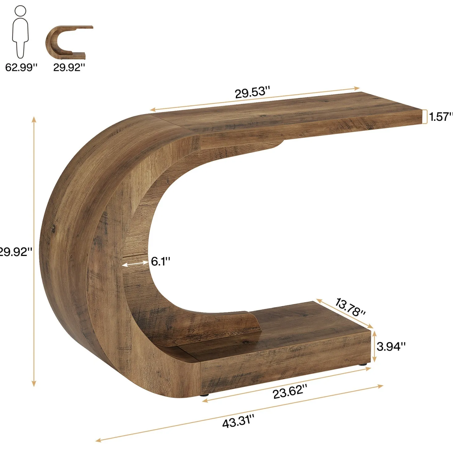 43" Console Table, C-Shaped Modern Accent Table Hallway Table