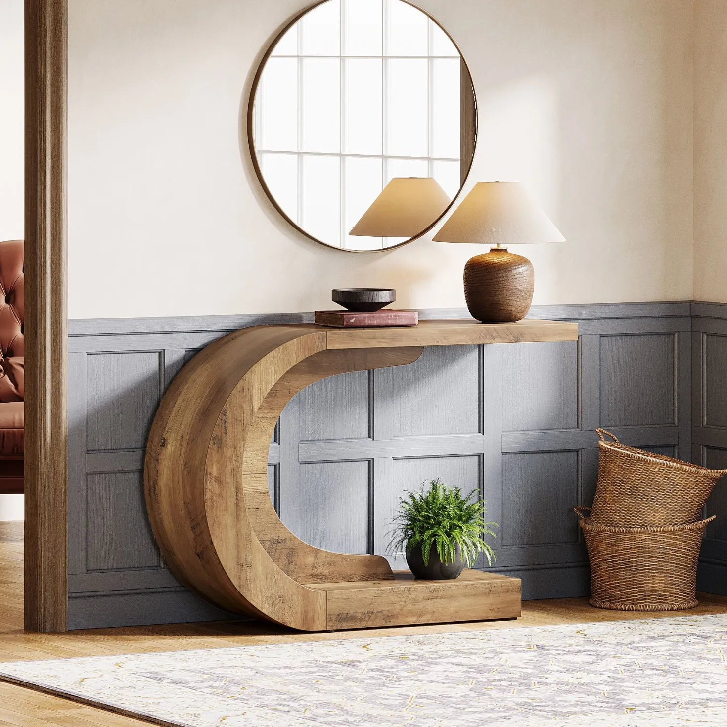 43" Console Table, C-Shaped Modern Accent Table Hallway Table