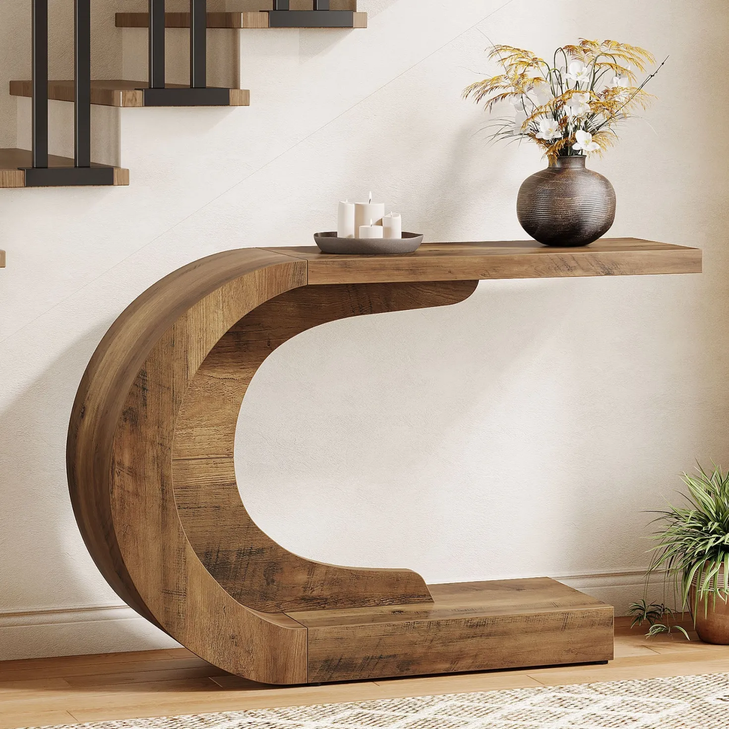 43" Console Table, C-Shaped Modern Accent Table Hallway Table