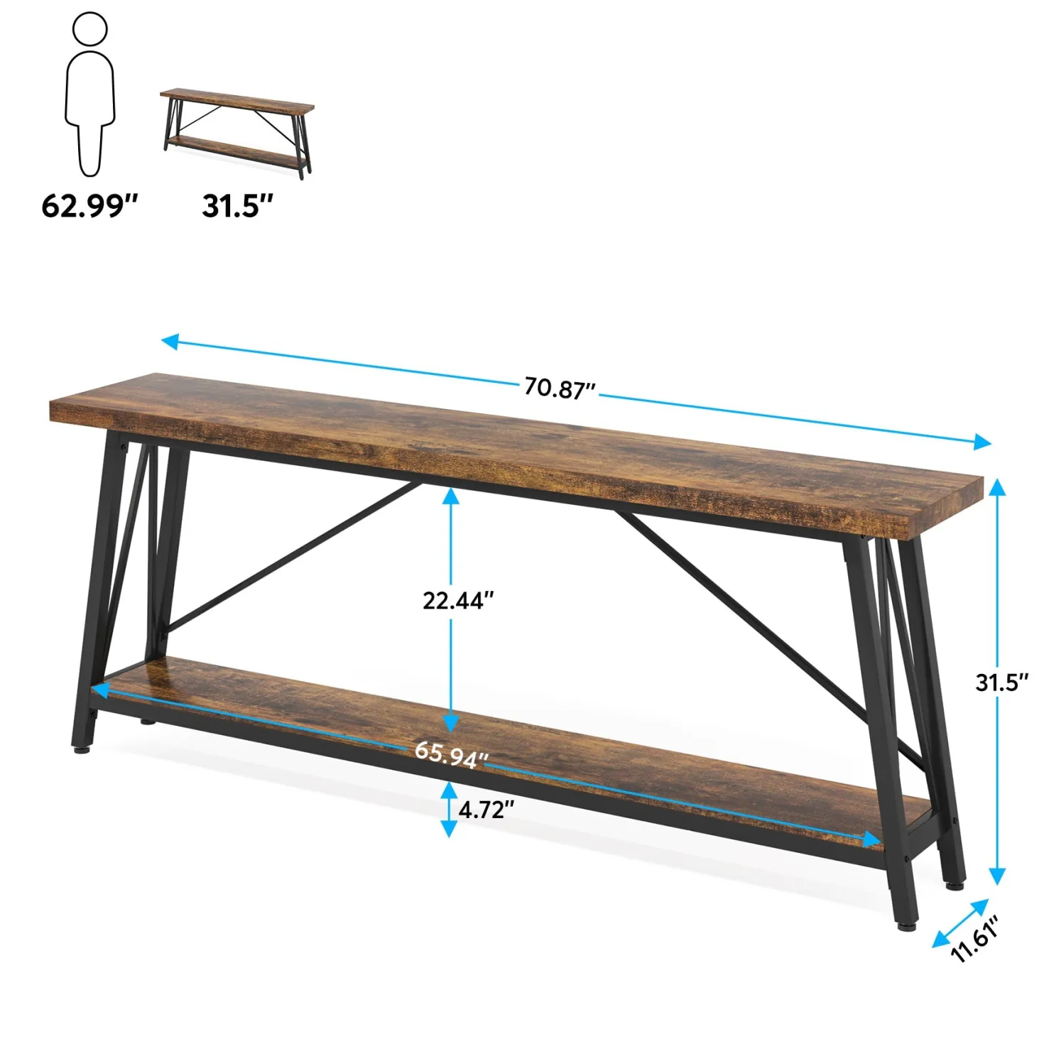 70.9" Console Table, Extra Long Sofa Table Behind Couch