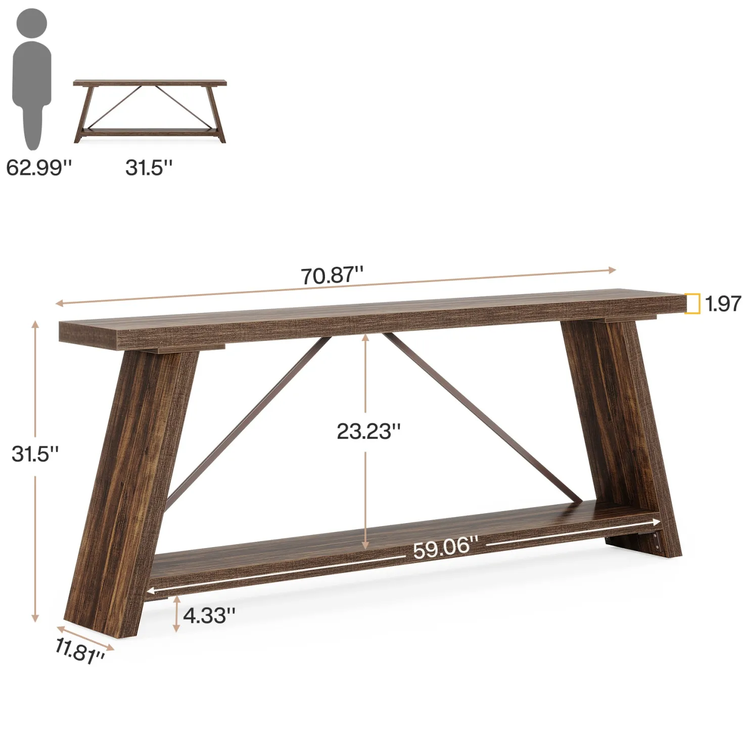 70.9" Console Table, Extra Long Sofa Table Behind Couch