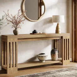 70.9" Console Table, Farmhouse 2-Tier Sofa Table with Vertical Stripe Legs