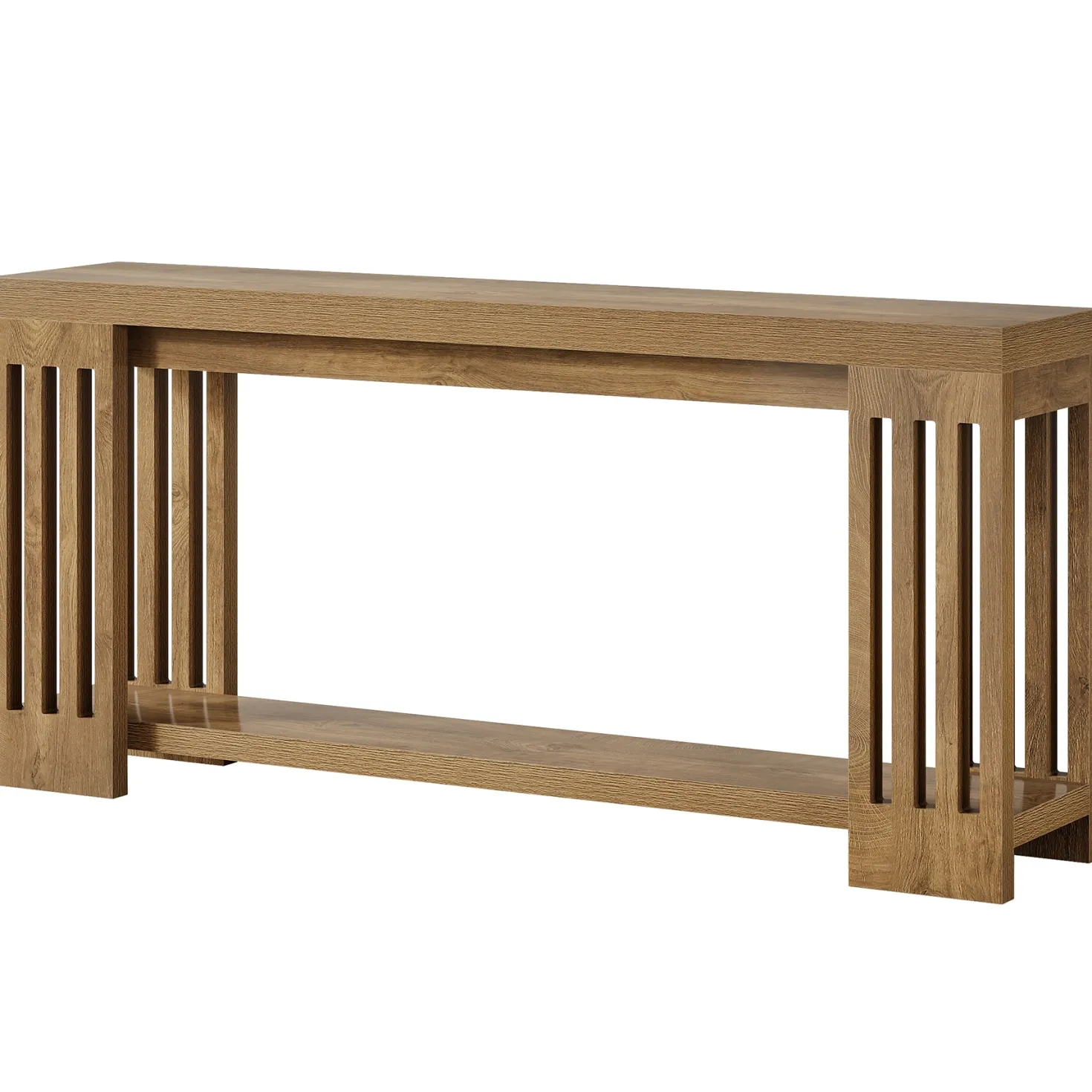 70.9" Console Table, Farmhouse 2-Tier Sofa Table with Vertical Stripe Legs