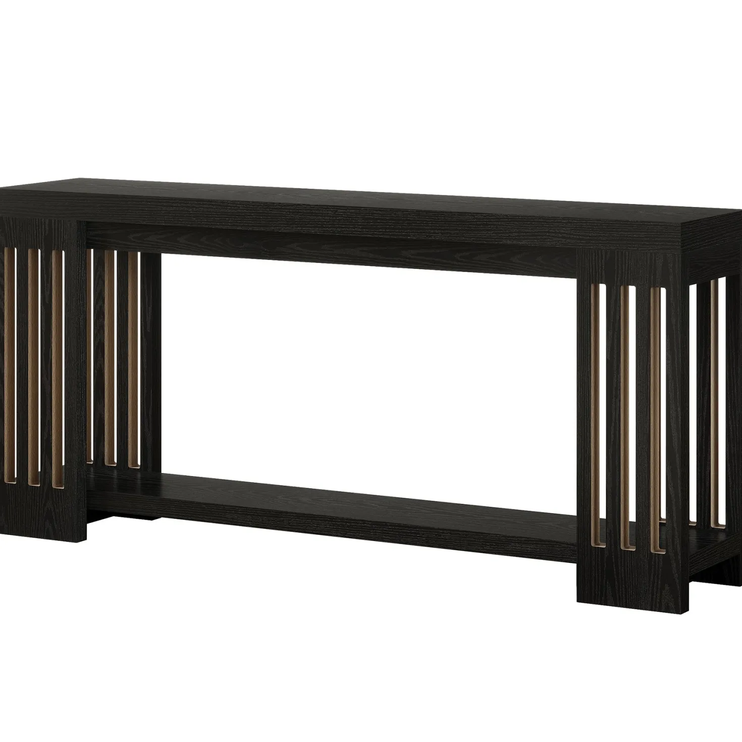70.9" Console Table, Farmhouse 2-Tier Sofa Table with Vertical Stripe Legs