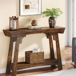 41" Console Table, Farmhouse 2-Tier Sofa Table Entryway Table with Storage Shelf