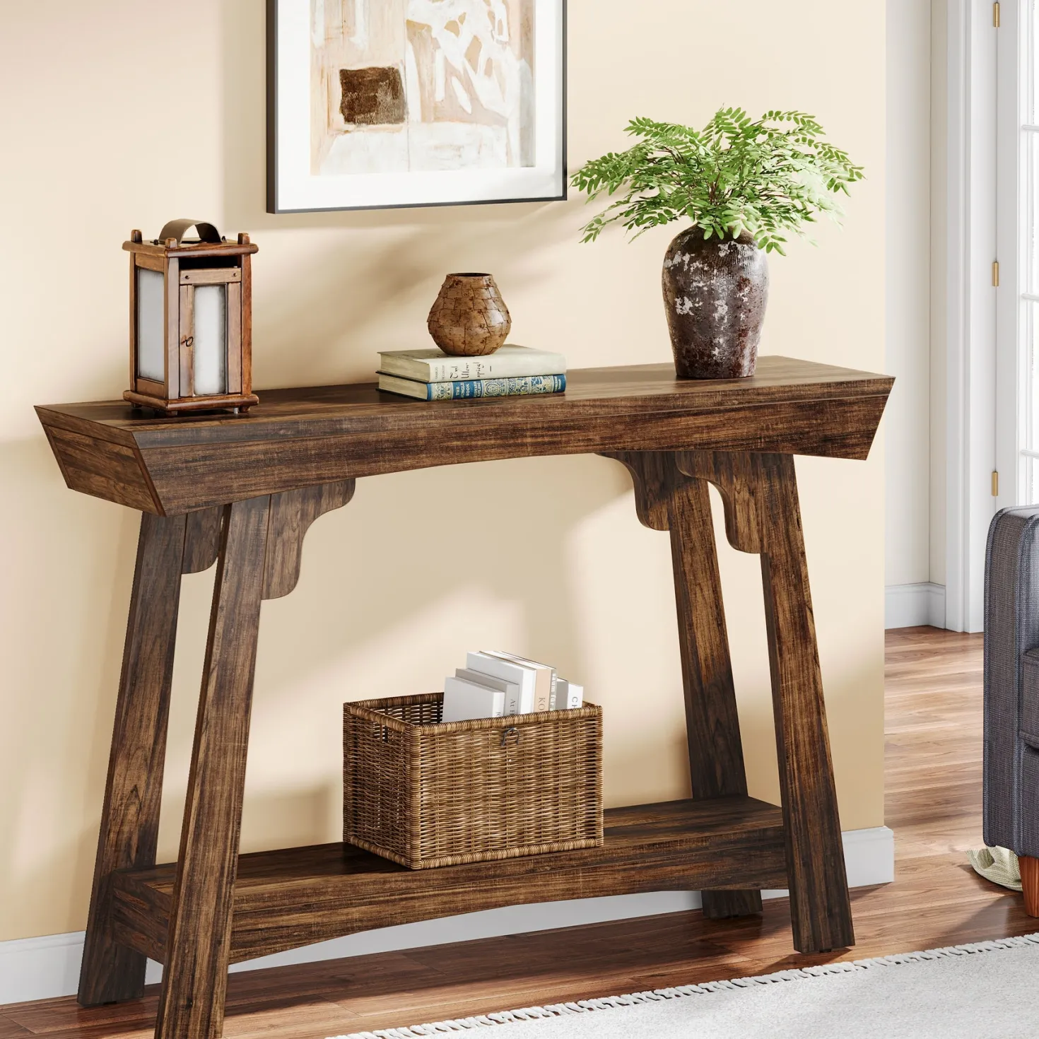 41" Console Table, Farmhouse 2-Tier Sofa Table Entryway Table with Storage Shelf