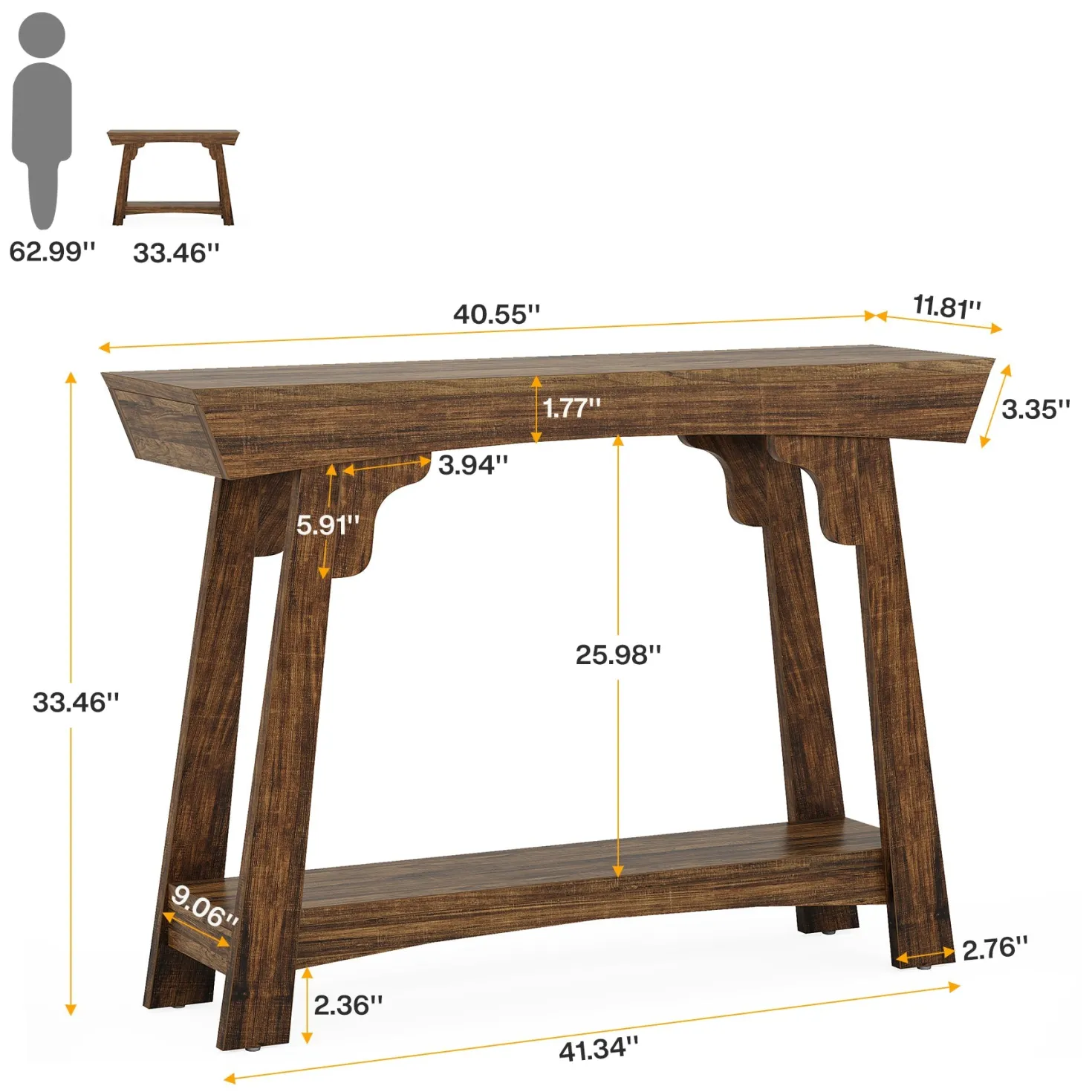 41" Console Table, Farmhouse 2-Tier Sofa Table Entryway Table with Storage Shelf