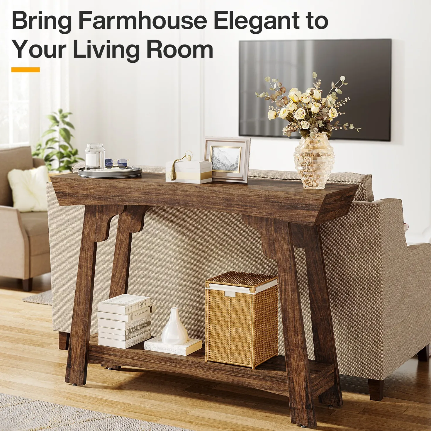 41" Console Table, Farmhouse 2-Tier Sofa Table Entryway Table with Storage Shelf
