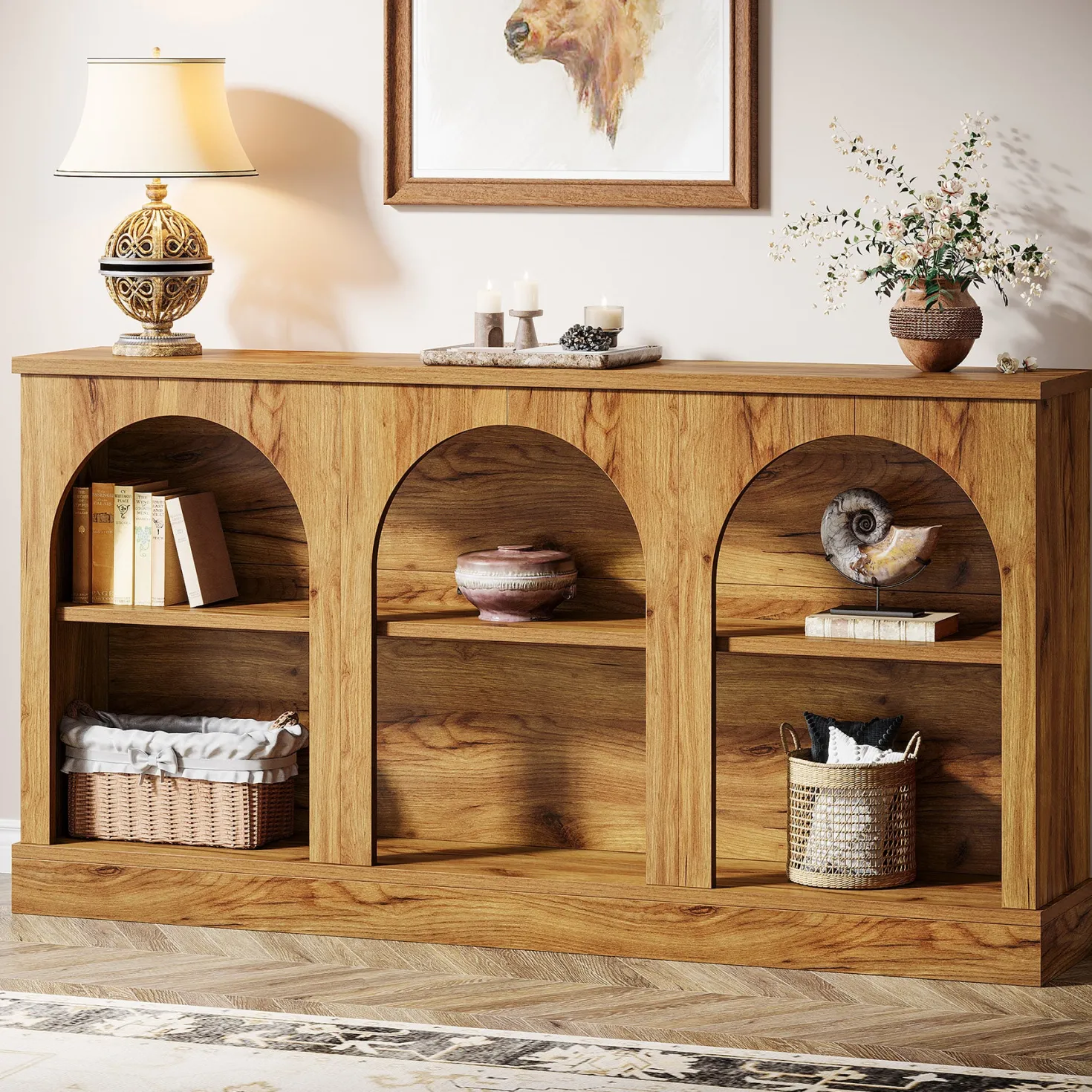 63" Console Table, Farmhouse Entryway Table with 3 Tier Storage