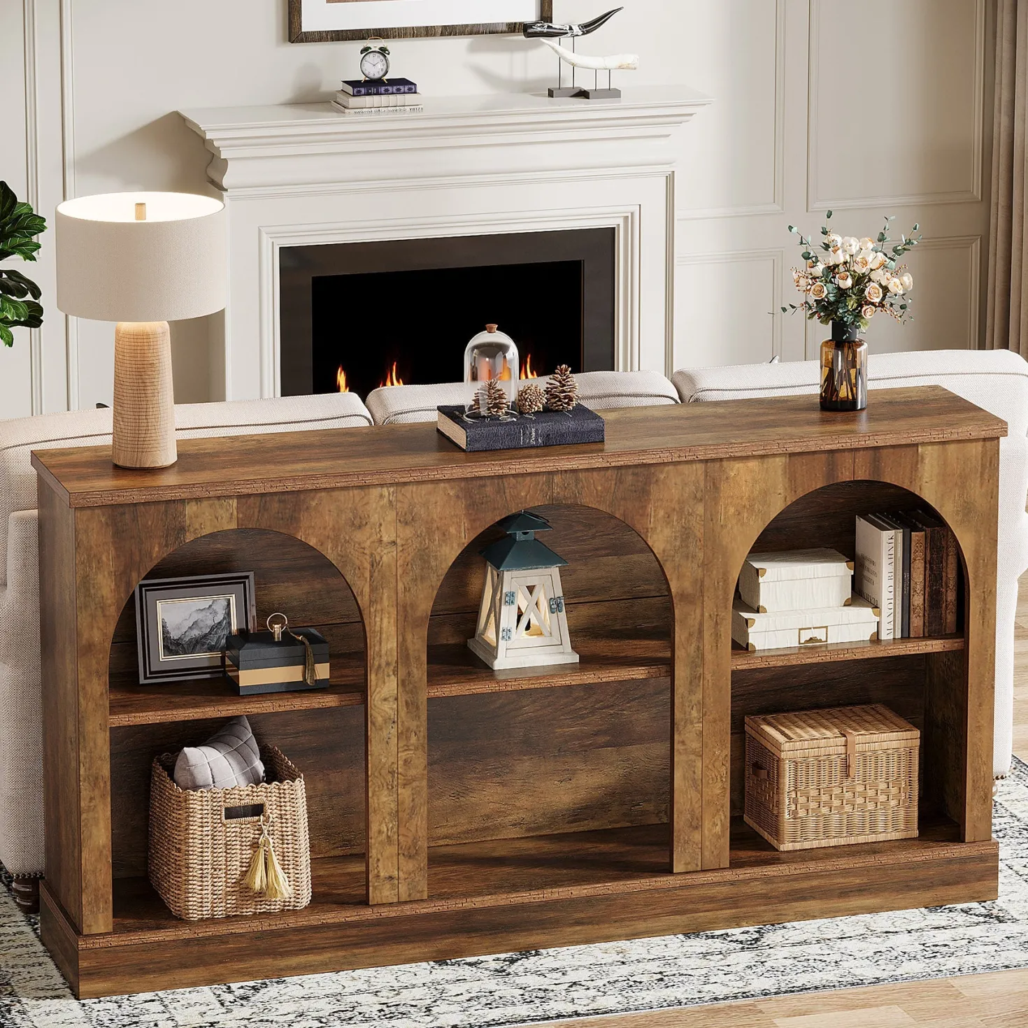 63" Console Table, Farmhouse Entryway Table with 3 Tier Storage
