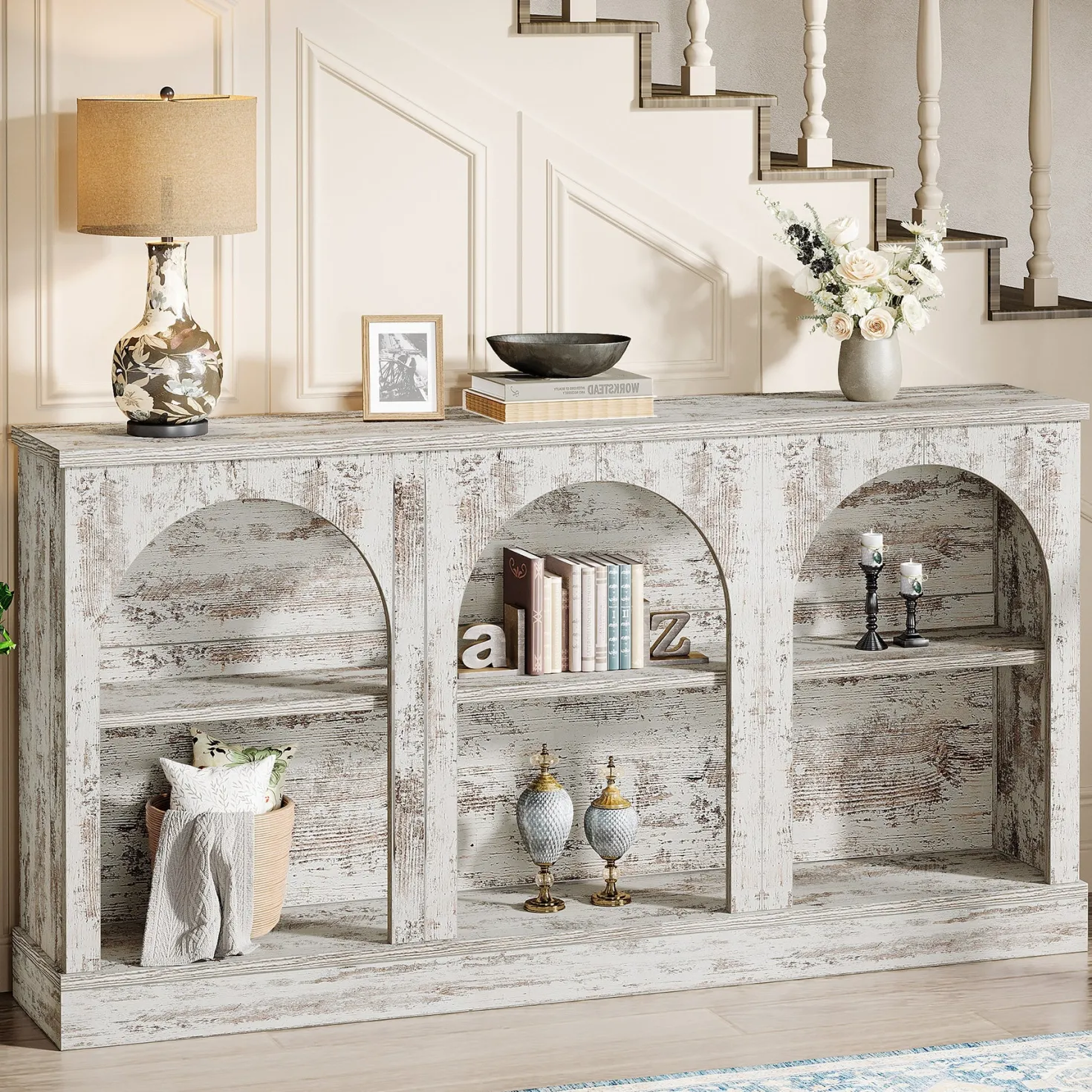 63" Console Table, Farmhouse Entryway Table with 3 Tier Storage