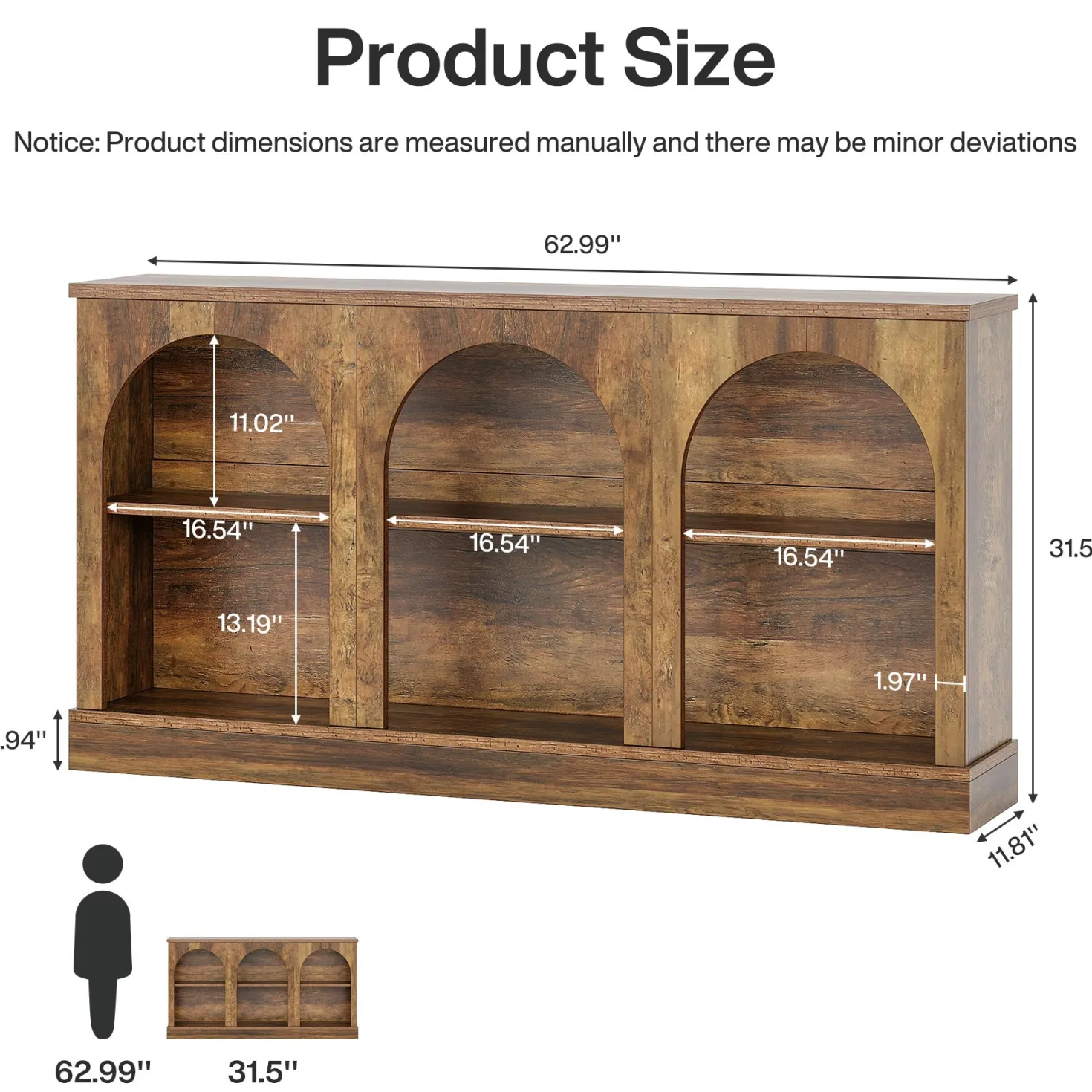 63" Console Table, Farmhouse Entryway Table with 3 Tier Storage