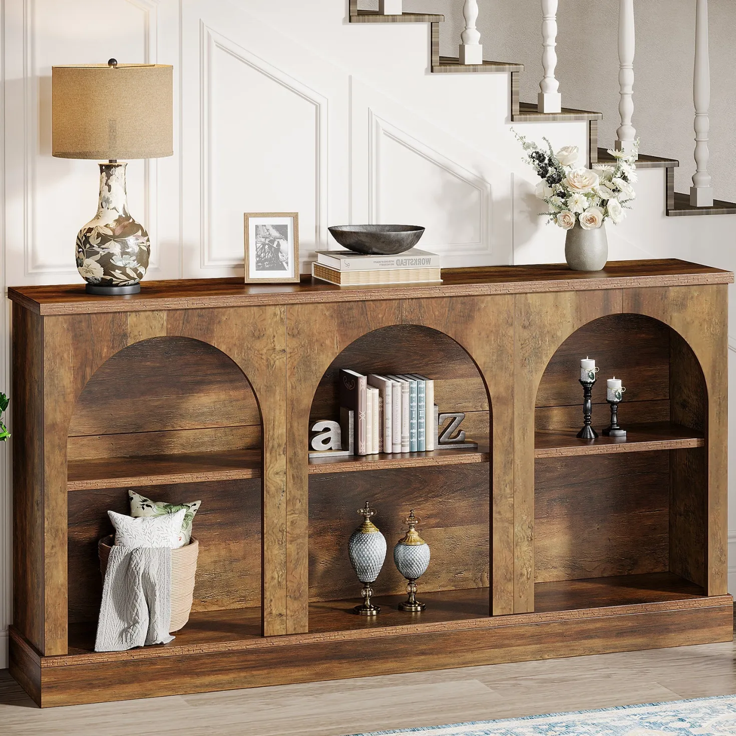 63" Console Table, Farmhouse Entryway Table with 3 Tier Storage