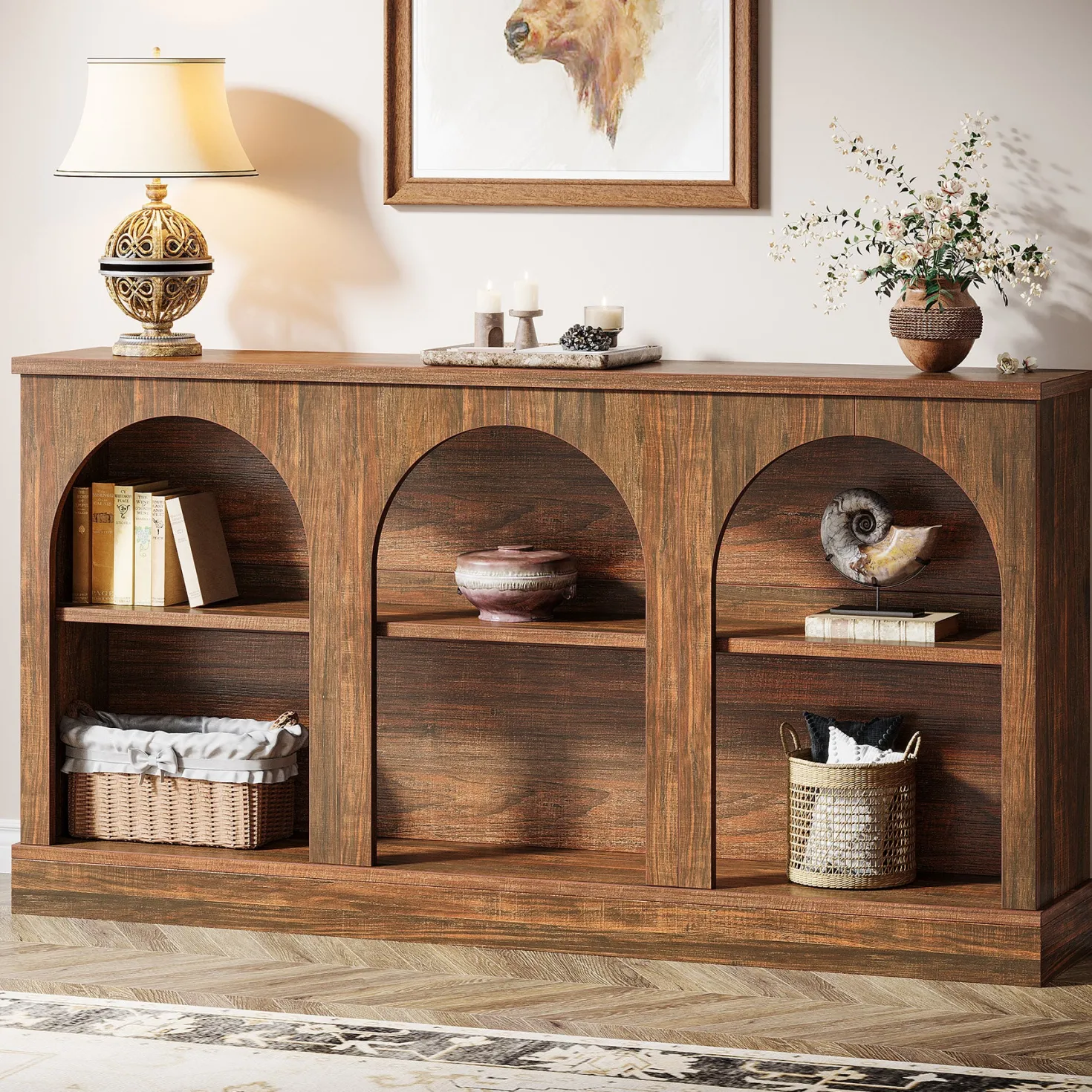 63" Console Table, Farmhouse Entryway Table with 3 Tier Storage