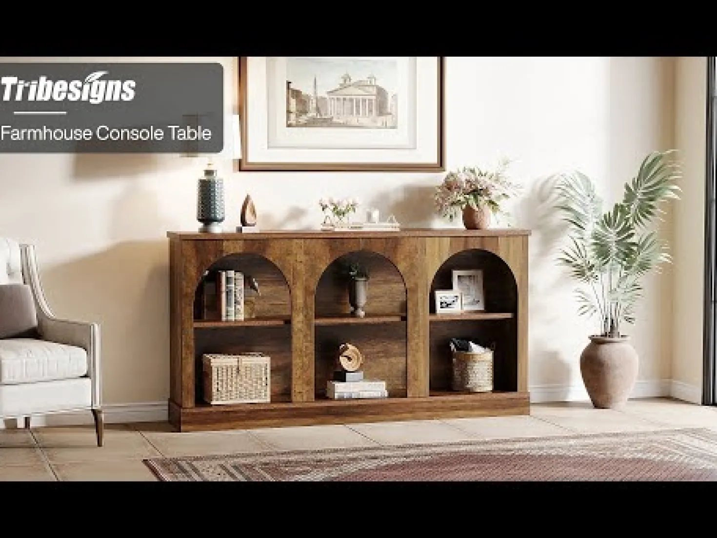 63" Console Table, Farmhouse Entryway Table with 3 Tier Storage