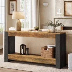 63" Console Table, Farmhouse Wood Sofa Table Behind Couch