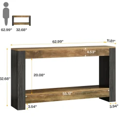 63" Console Table, Farmhouse Wood Sofa Table Behind Couch