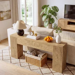 70.86" Console Table, Farmhouse Sofa Table Behind Couch with Fluted Leg Design