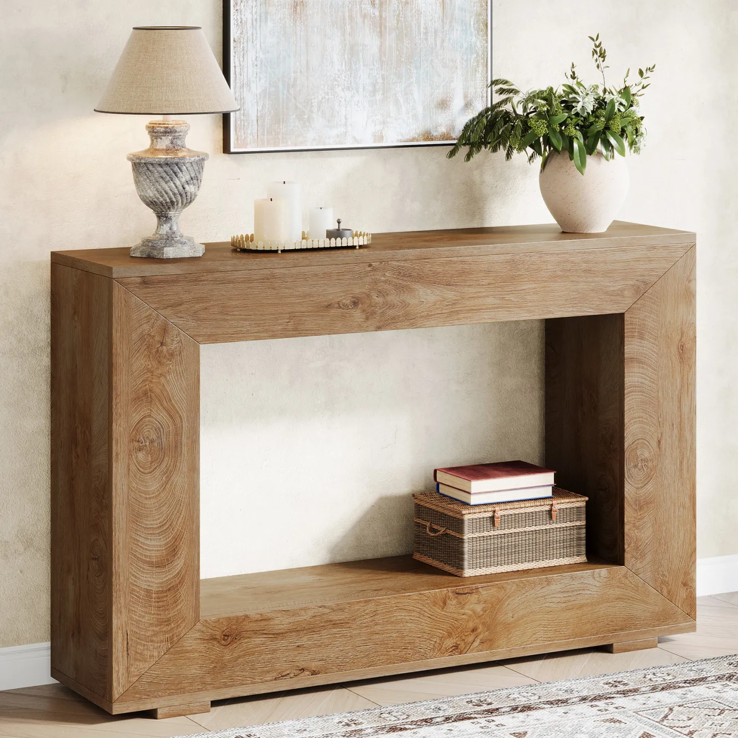 47.2" Console Table, Farmhouse 2-Tier Entryway Sofa Table