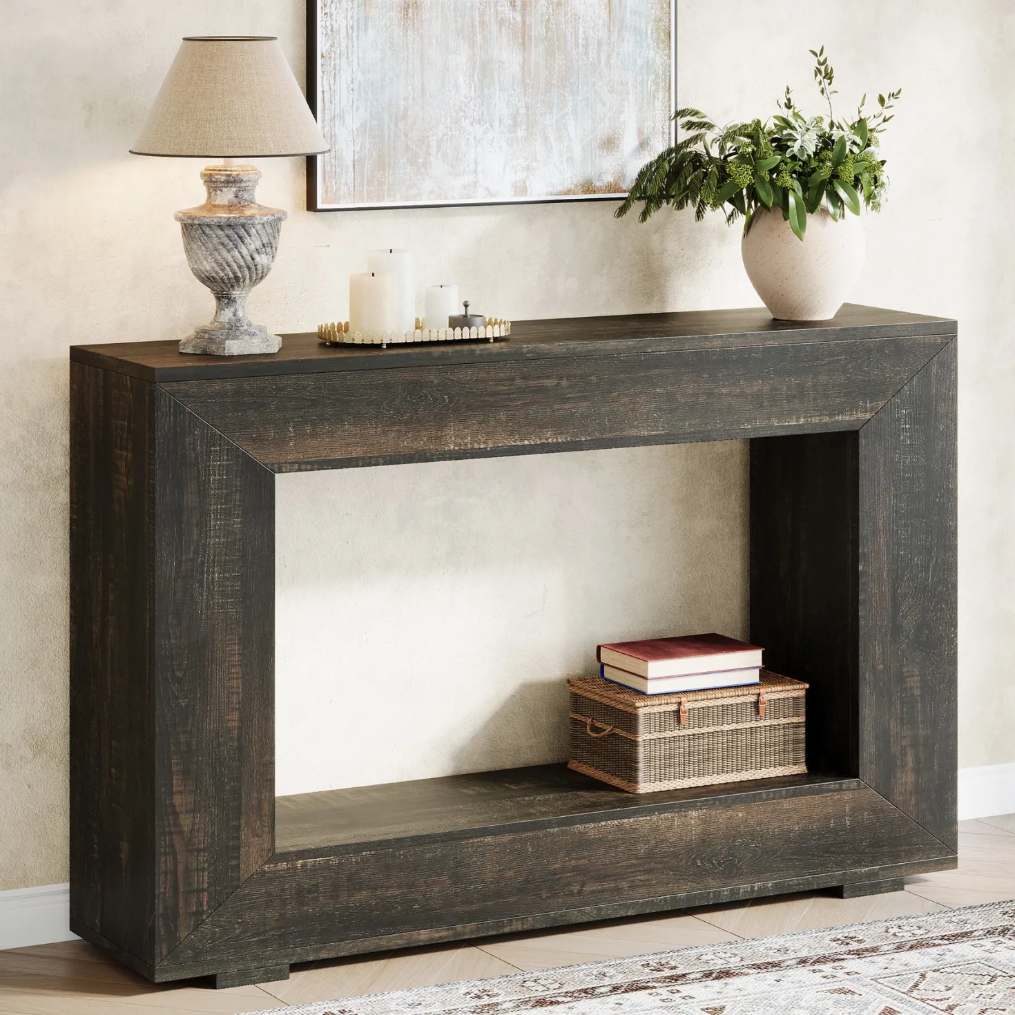 47.2" Console Table, Farmhouse 2-Tier Entryway Sofa Table