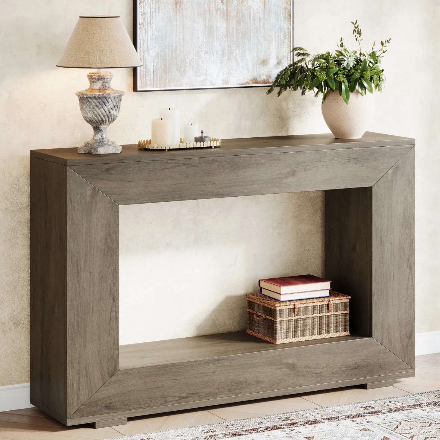 47.2" Console Table, Farmhouse 2-Tier Entryway Sofa Table