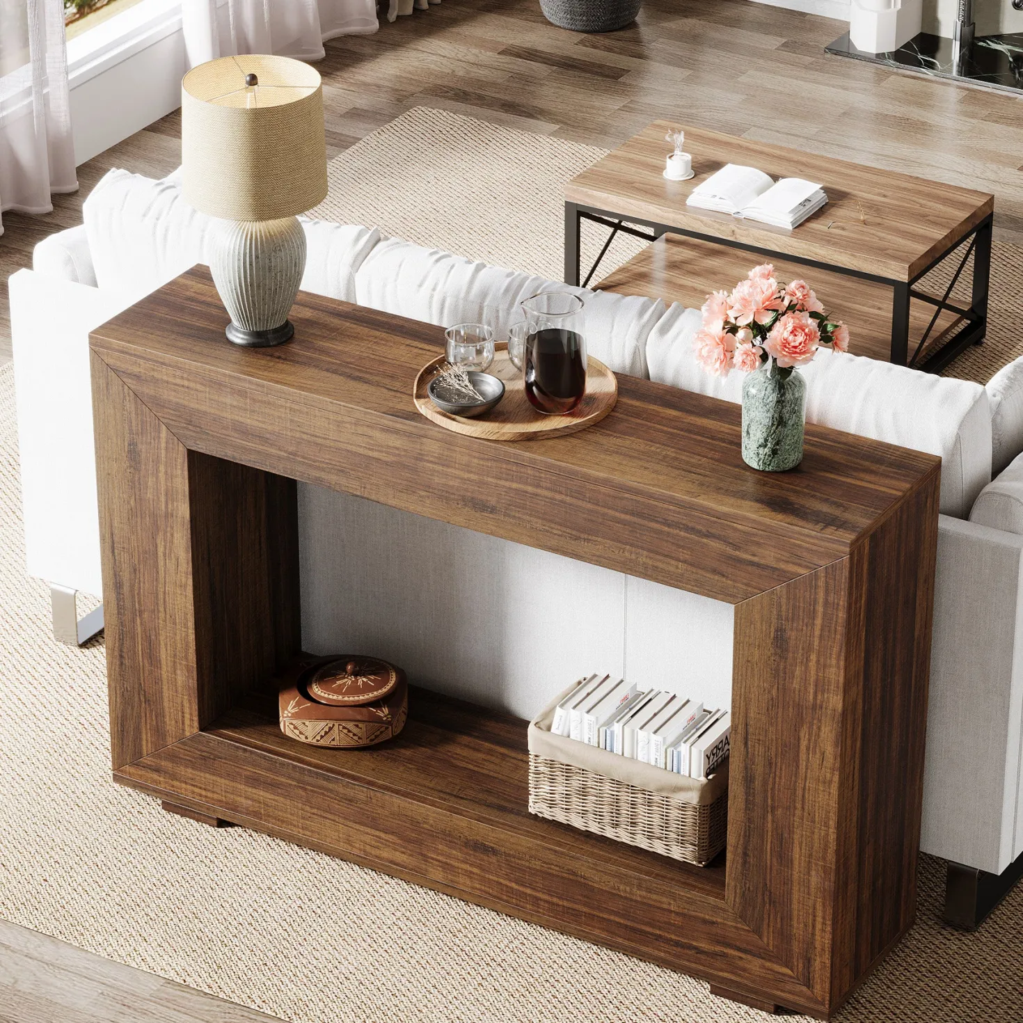 47.2" Console Table, Farmhouse 2-Tier Entryway Sofa Table
