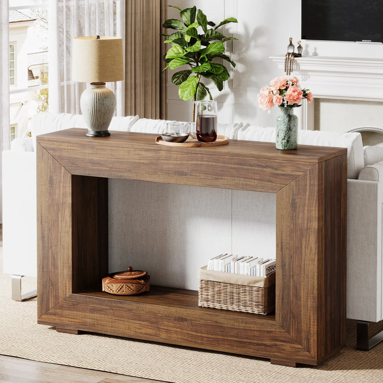 47.2" Console Table, Farmhouse 2-Tier Entryway Sofa Table