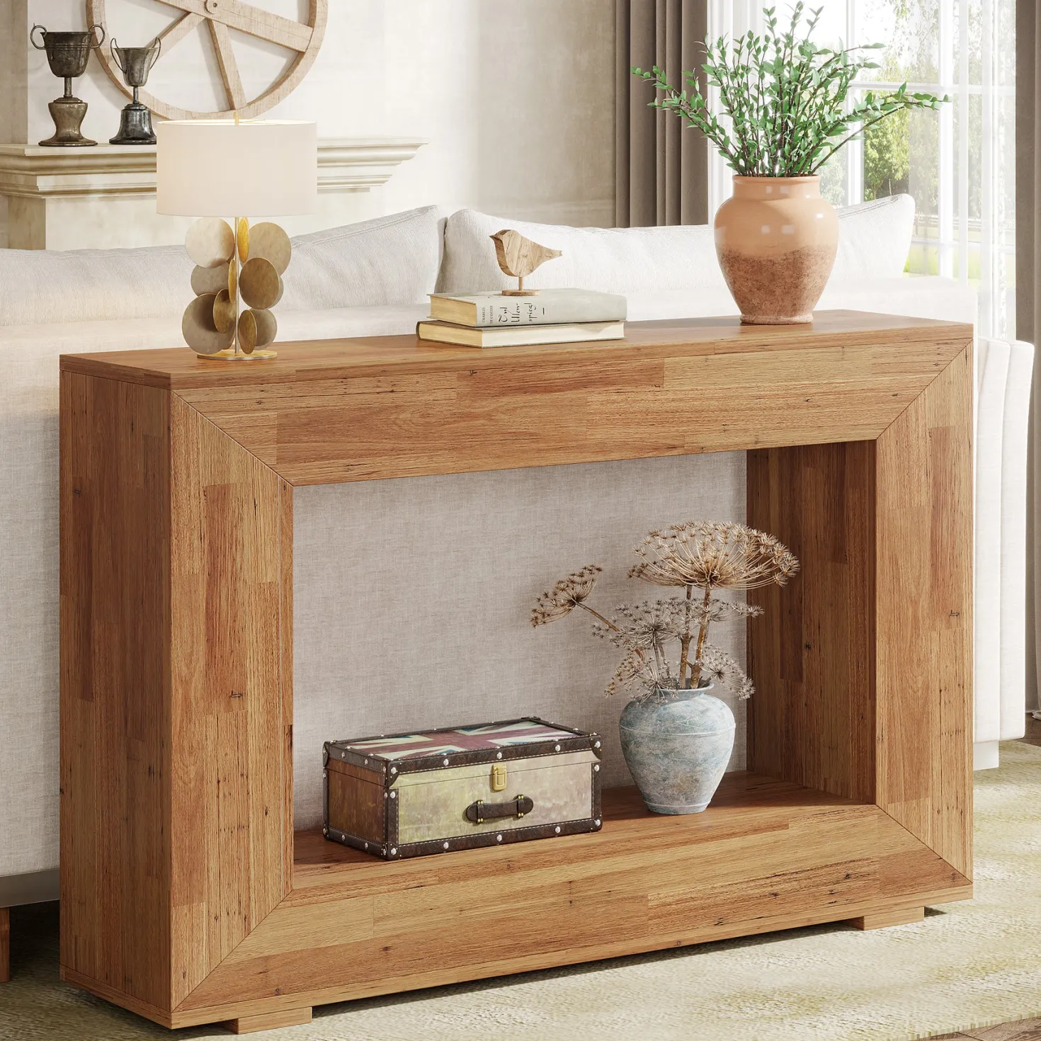 47.2" Console Table, Farmhouse 2-Tier Entryway Sofa Table