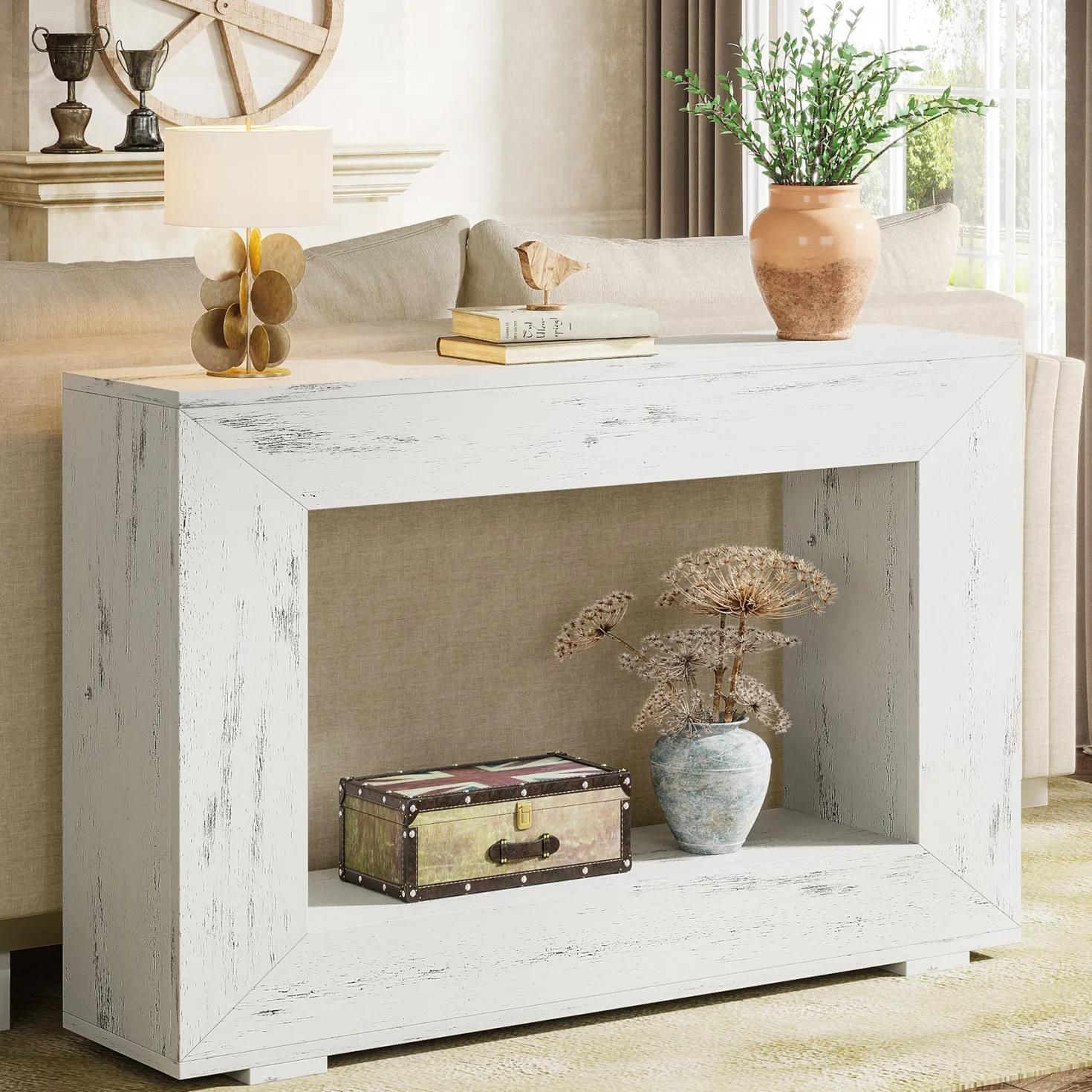 47.2" Console Table, Farmhouse 2-Tier Entryway Sofa Table