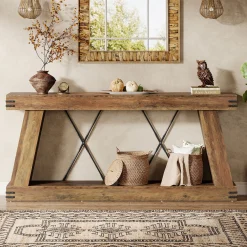 70.9" Console Table, Farmhouse Sofa Entryway Table with Sturdy Base