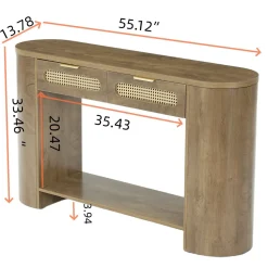55" Console Table, Farmhouse Entryway Sofa Table With 2 Rattan Drawers & Shelf