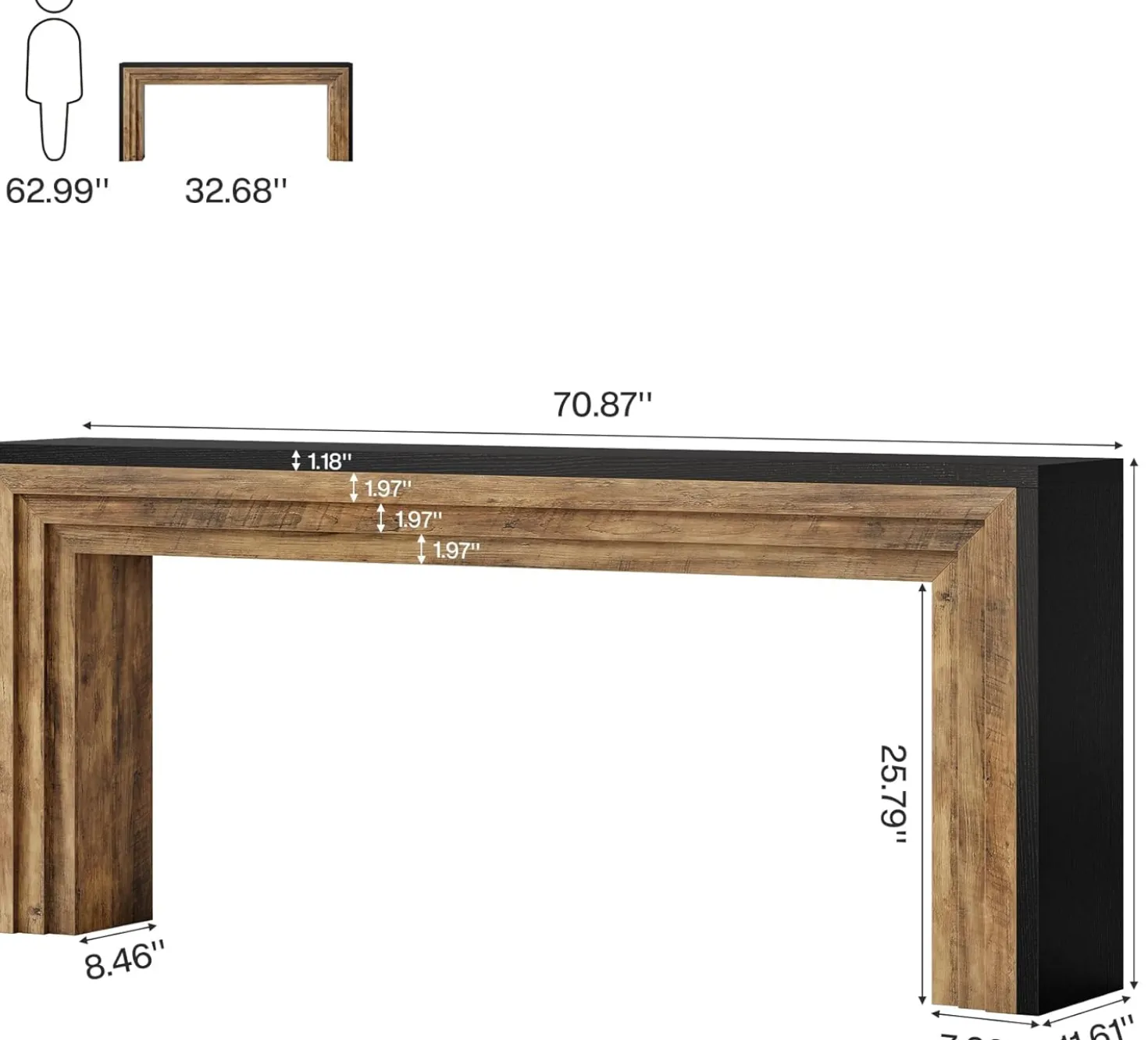 70.9" Console Table, Farmhouse Narrow Sofa Table Hallway Table