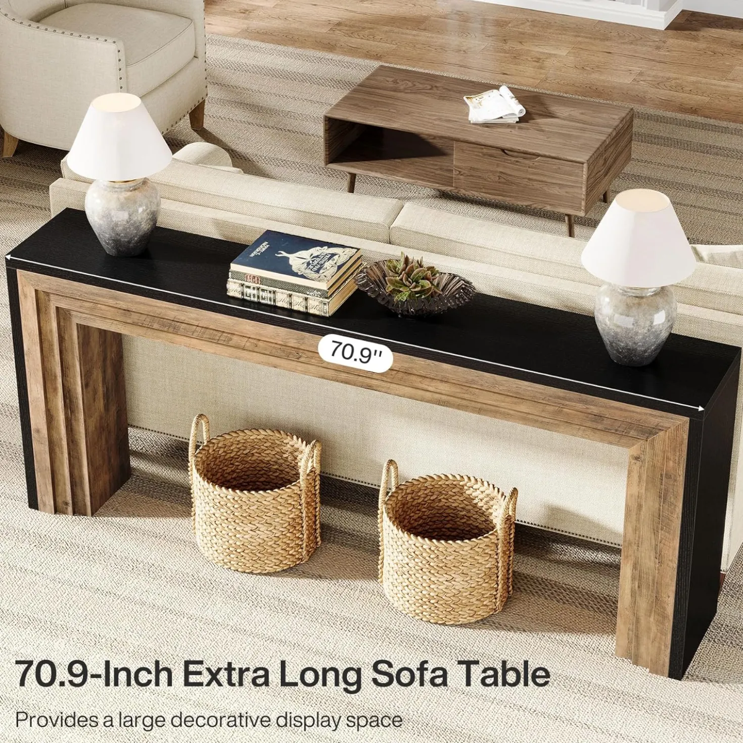 70.9" Console Table, Farmhouse Narrow Sofa Table Hallway Table