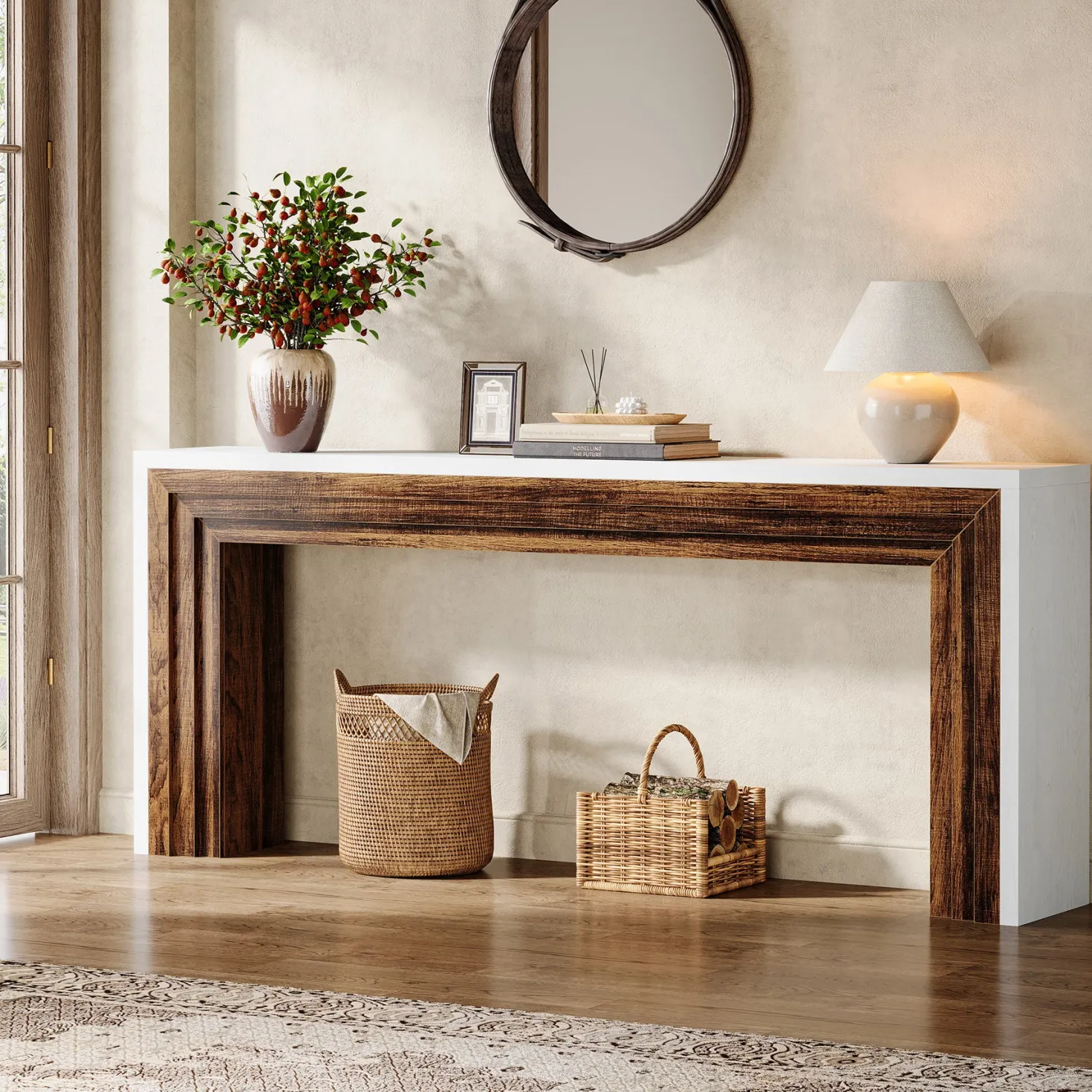 70.9" Console Table, Farmhouse Narrow Sofa Table Hallway Table