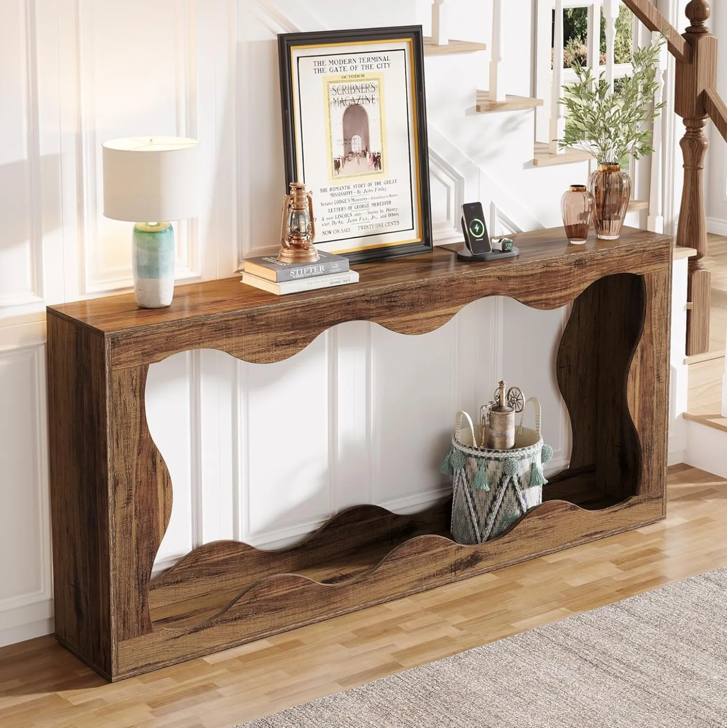 63" Console Table, Farmhouse Entryway Table Couch Table Behind Sofa