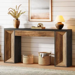 63" Console Table, Farmhouse Entryway Table Sofa Table with Dual-Tone Design