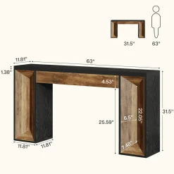 63" Console Table, Farmhouse Entryway Table Sofa Table with Dual-Tone Design