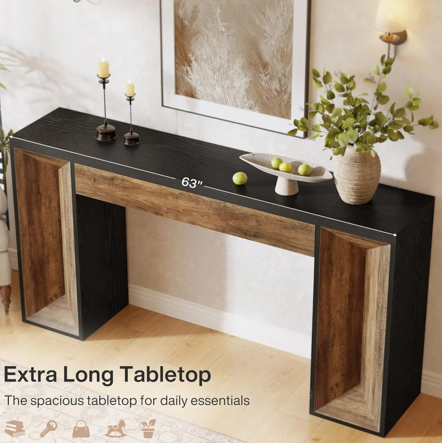63" Console Table, Farmhouse Entryway Table Sofa Table with Dual-Tone Design