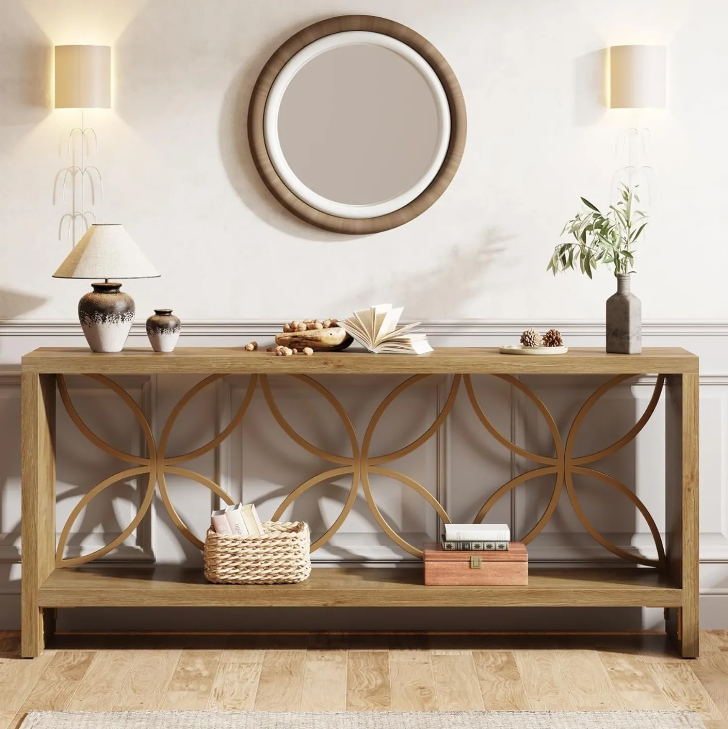 70.9" Console Table, Farmhouse Sofa Table Entryway Table with Storage