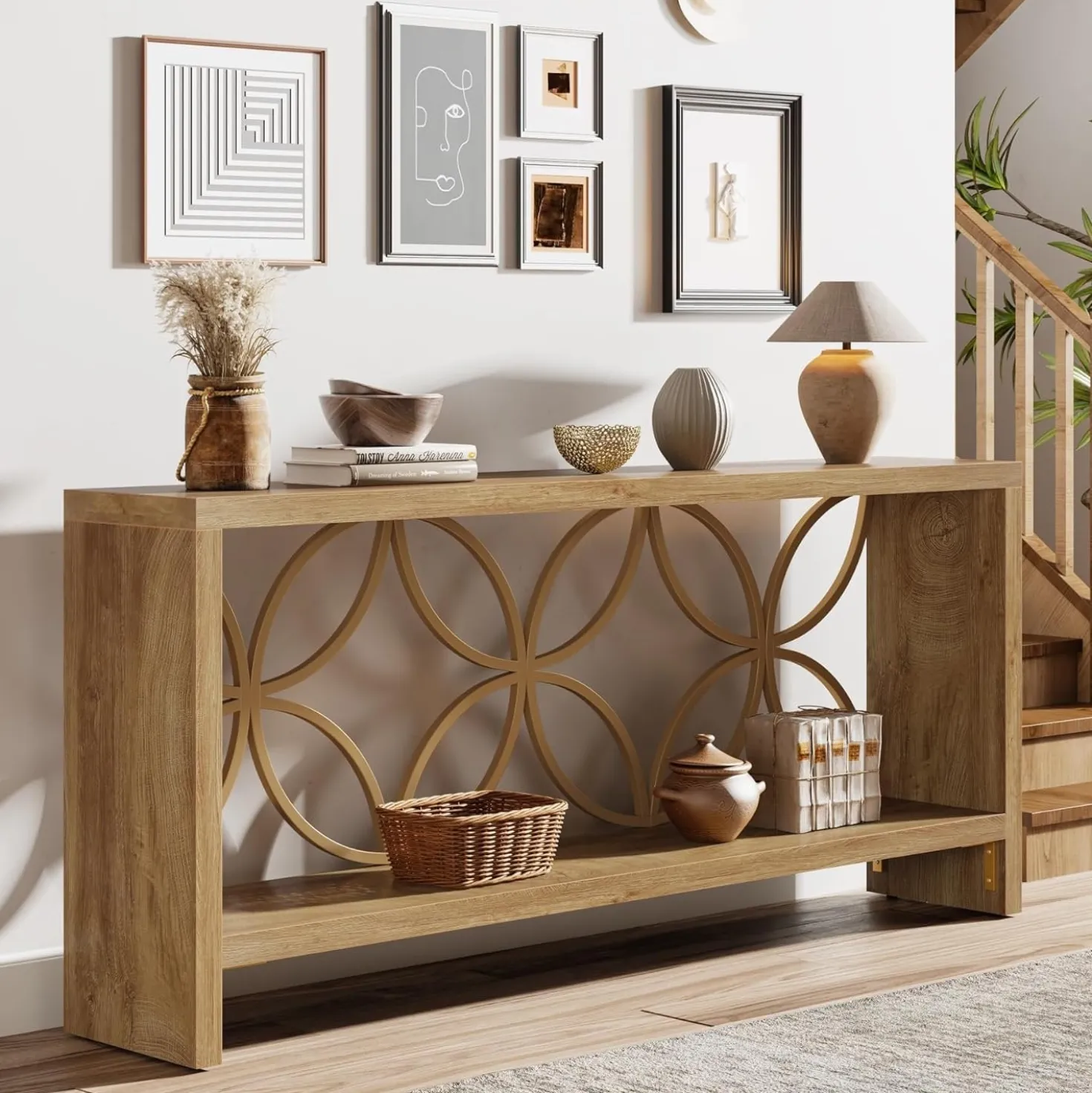 70.9" Console Table, Farmhouse Sofa Table Entryway Table with Storage