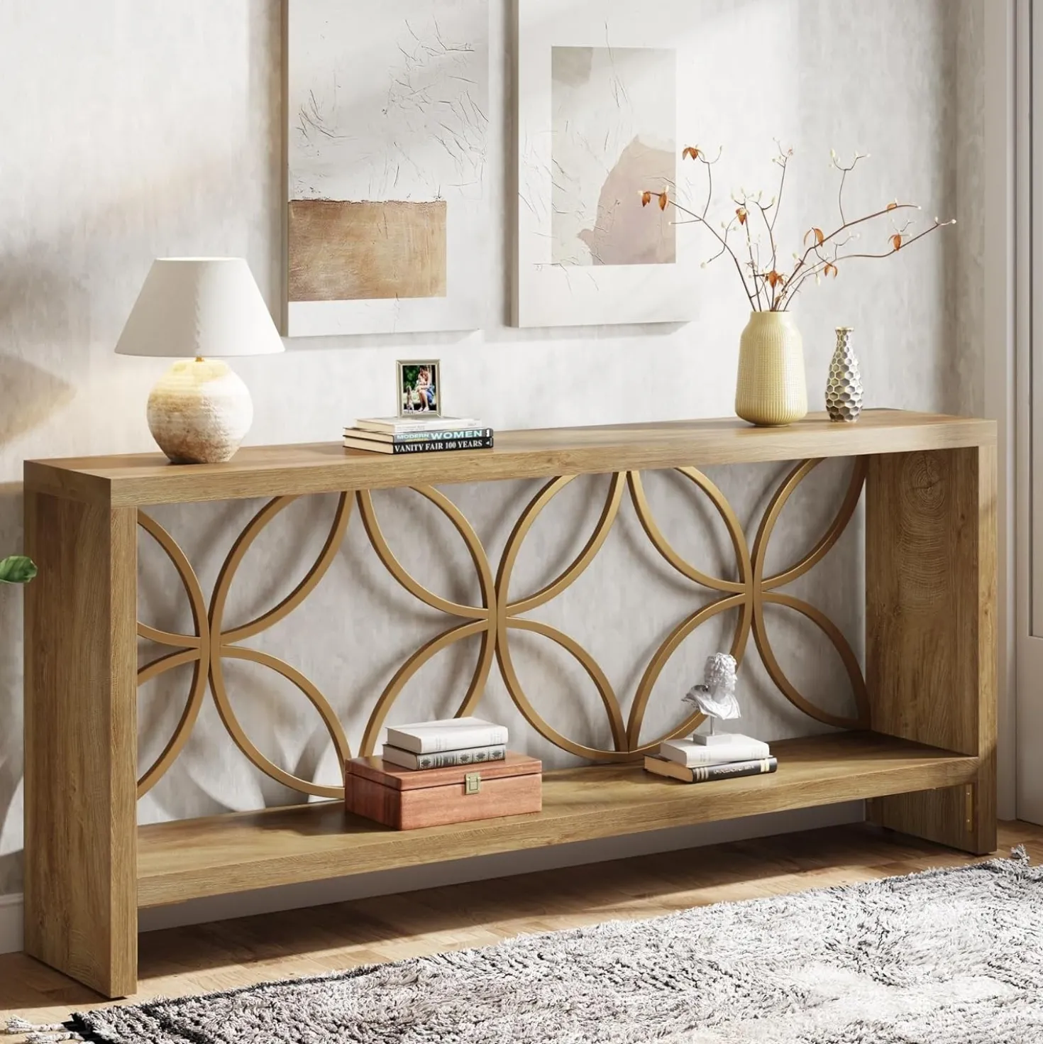 70.9" Console Table, Farmhouse Sofa Table Entryway Table with Storage