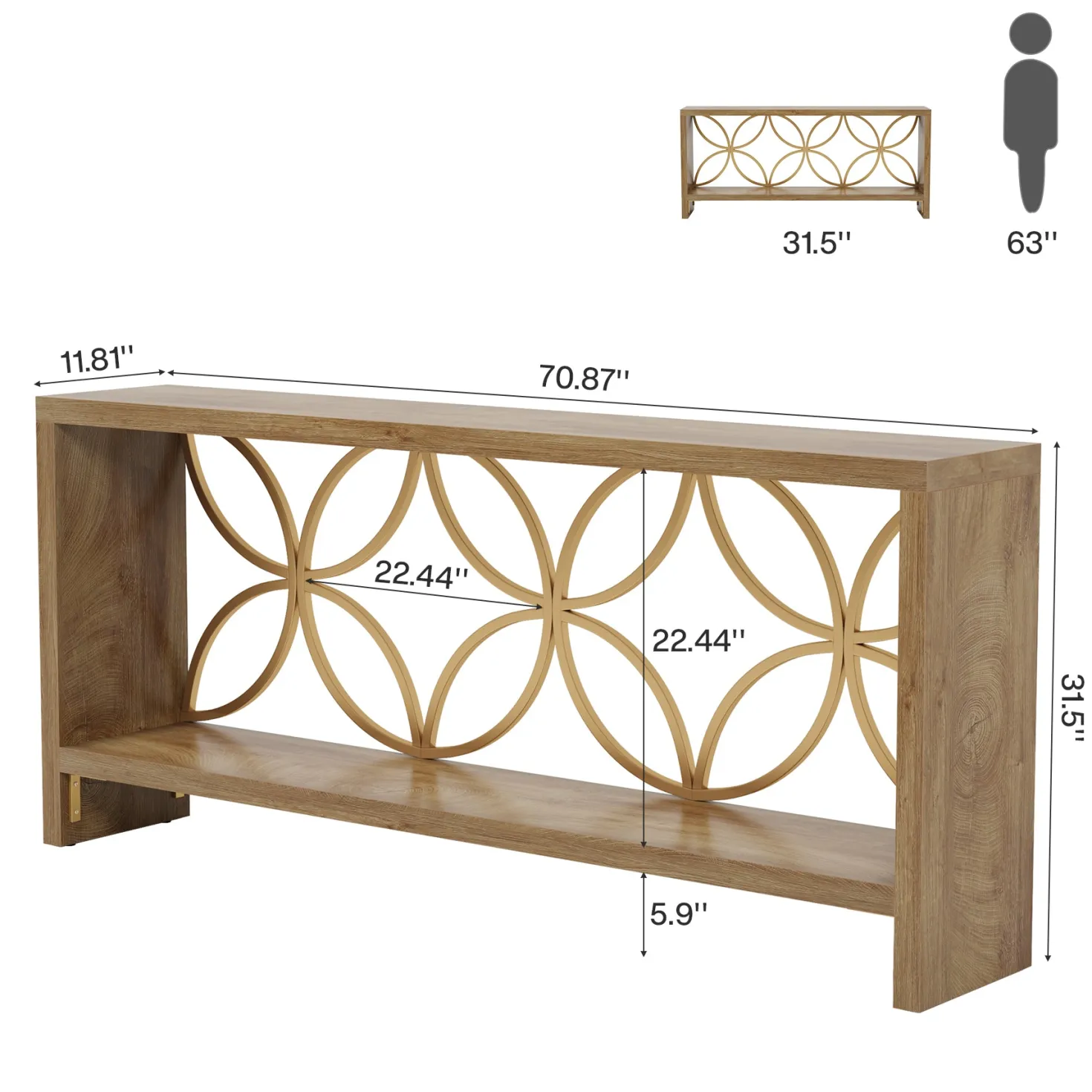 70.9" Console Table, Farmhouse Sofa Table Entryway Table with Storage