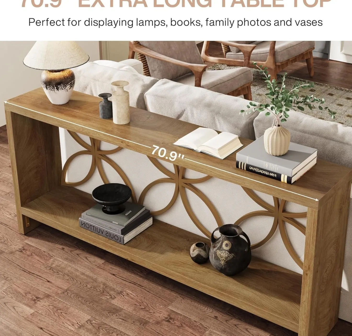 70.9" Console Table, Farmhouse Sofa Table Entryway Table with Storage