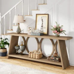 70.9" Console Table, Farmhouse Sofa Table Hallway Accent Table with 2 Tier Shelf